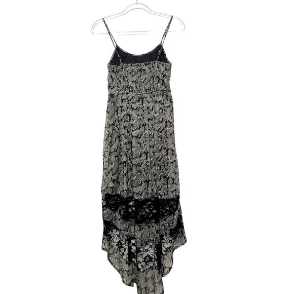 BAND OF GYPSIES Paisley Midi Dress High-Low Sleeveless Lace-Trim Black Cream XS - Picture 5 of 9